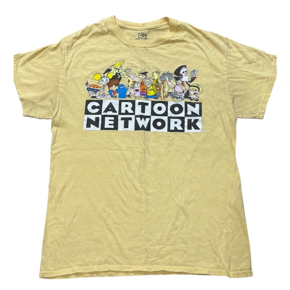 Cartoon Network Logo & Characters Graphic Adult Size M Yellow Cotton T Shirt